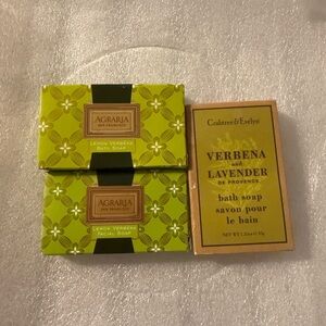 Agraria Green Lemon Verbena Soap Duo, plus Crabtree & Evelyn Lavender Verbena